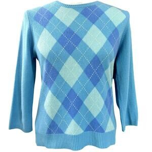 Griffen 100% Cashmere Argyle Crewneck Sweater M Blue Preppy Academia Knit